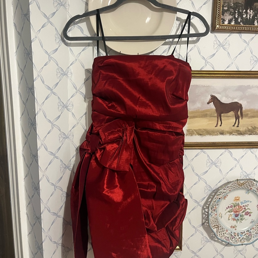 Windsor Red Satin Strapless Cocktail Dress